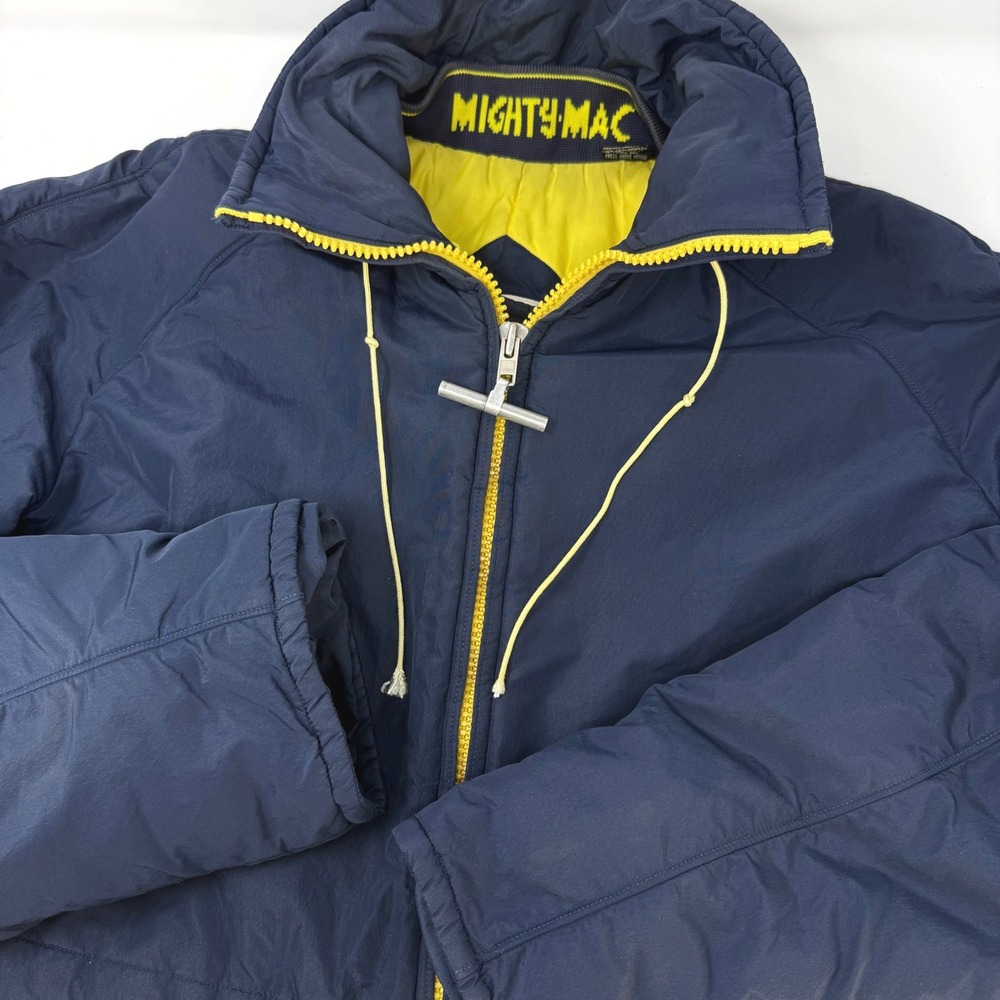 Vintage Mighty-Mac Out O Gloucester Navy Puffer Jacket Mens 38 Medium T-Bar Zip
